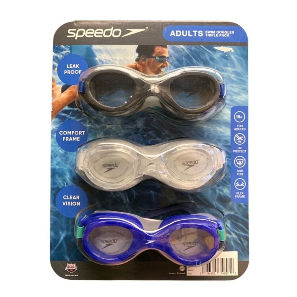 Speedo Adults Swim Goggle Triple Pack - Black, Clear, Blue